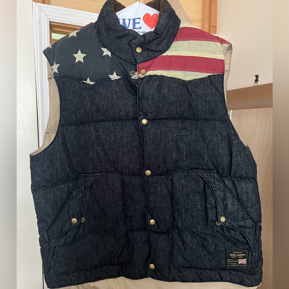 Denim and supply denim flag puffer vest